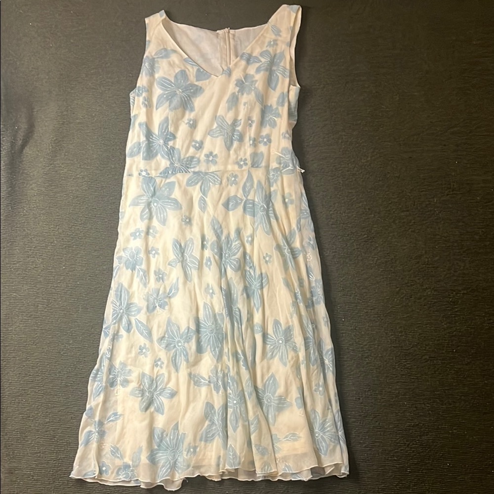 Floral Sleeveless Dress with Blue Accents
